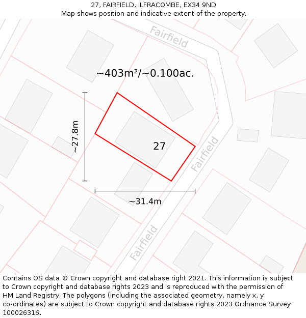 27, FAIRFIELD, ILFRACOMBE, EX34 9ND: Plot and title map