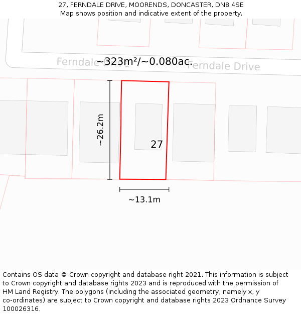 27, FERNDALE DRIVE, MOORENDS, DONCASTER, DN8 4SE: Plot and title map