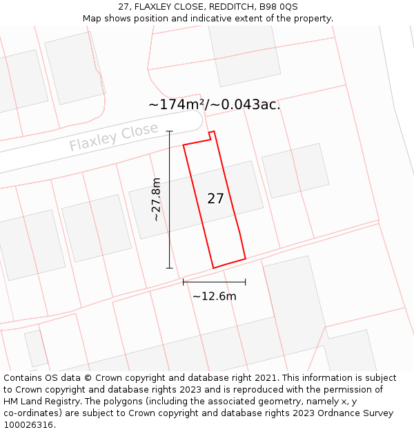 27, FLAXLEY CLOSE, REDDITCH, B98 0QS: Plot and title map