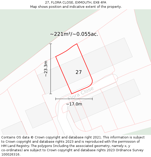 27, FLORA CLOSE, EXMOUTH, EX8 4FA: Plot and title map
