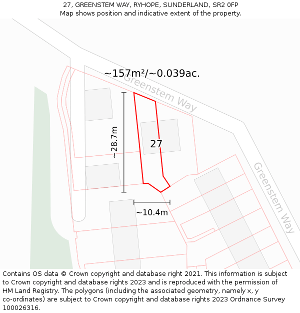 27, GREENSTEM WAY, RYHOPE, SUNDERLAND, SR2 0FP: Plot and title map