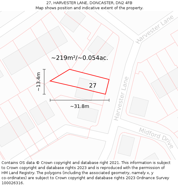27, HARVESTER LANE, DONCASTER, DN2 4FB: Plot and title map