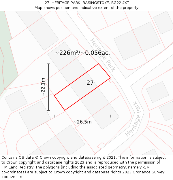 27, HERITAGE PARK, BASINGSTOKE, RG22 4XT: Plot and title map