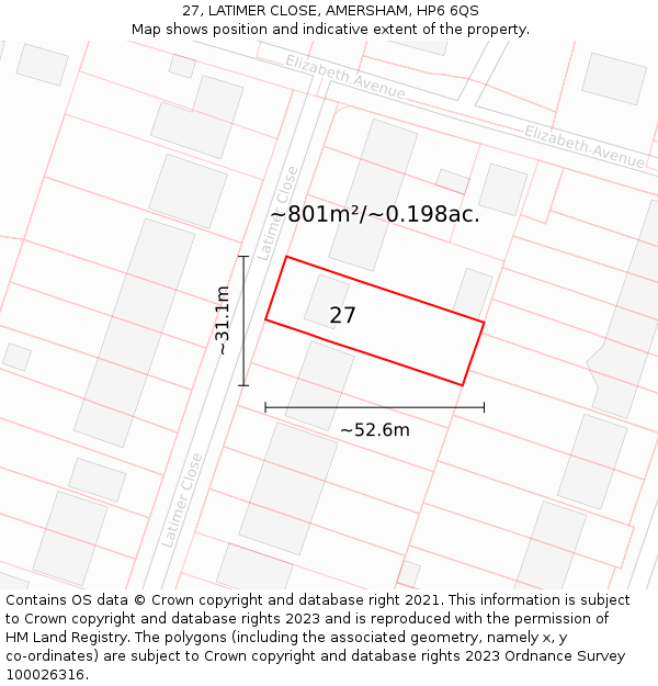 27, LATIMER CLOSE, AMERSHAM, HP6 6QS: Plot and title map