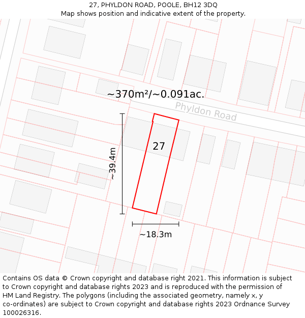 27, PHYLDON ROAD, POOLE, BH12 3DQ: Plot and title map