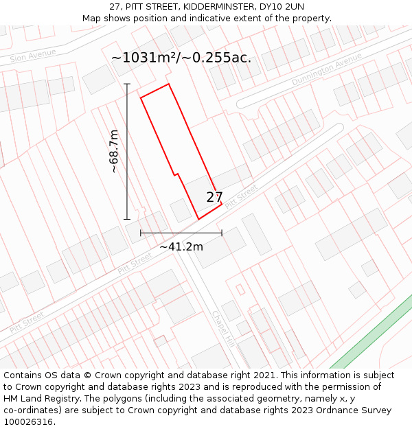 27, PITT STREET, KIDDERMINSTER, DY10 2UN: Plot and title map