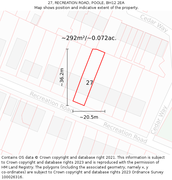 27, RECREATION ROAD, POOLE, BH12 2EA: Plot and title map
