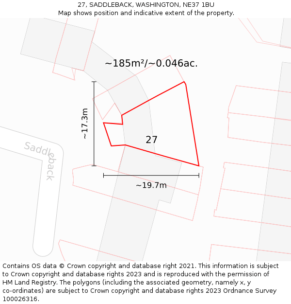 27, SADDLEBACK, WASHINGTON, NE37 1BU: Plot and title map