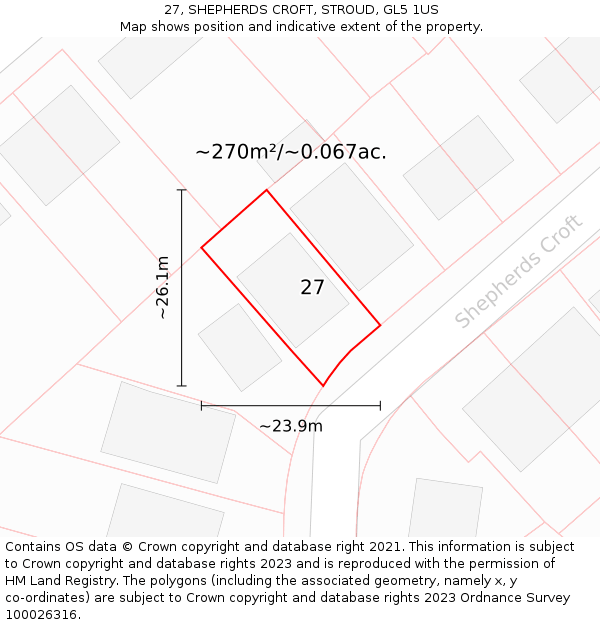 27, SHEPHERDS CROFT, STROUD, GL5 1US: Plot and title map