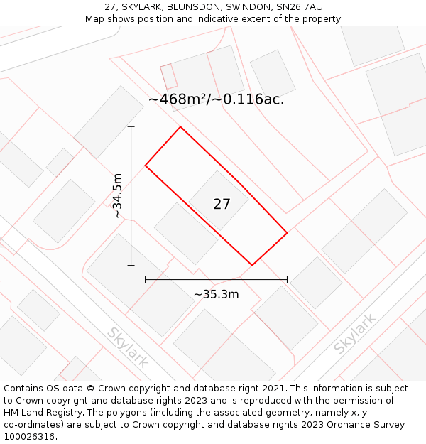 27, SKYLARK, BLUNSDON, SWINDON, SN26 7AU: Plot and title map