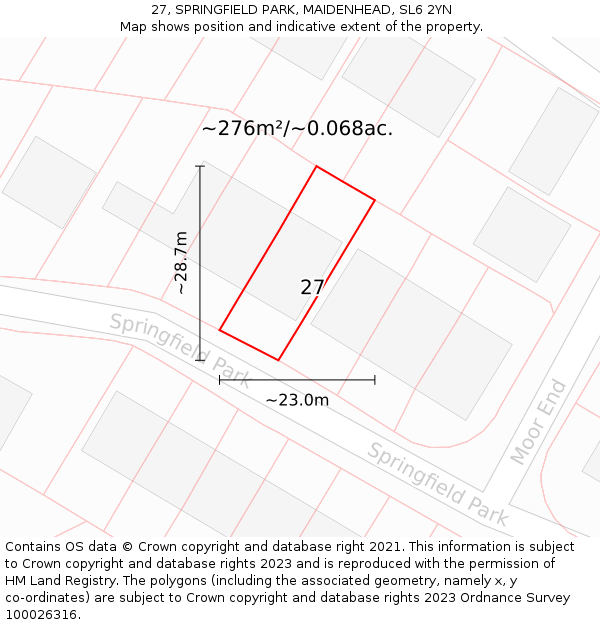 27, SPRINGFIELD PARK, MAIDENHEAD, SL6 2YN: Plot and title map