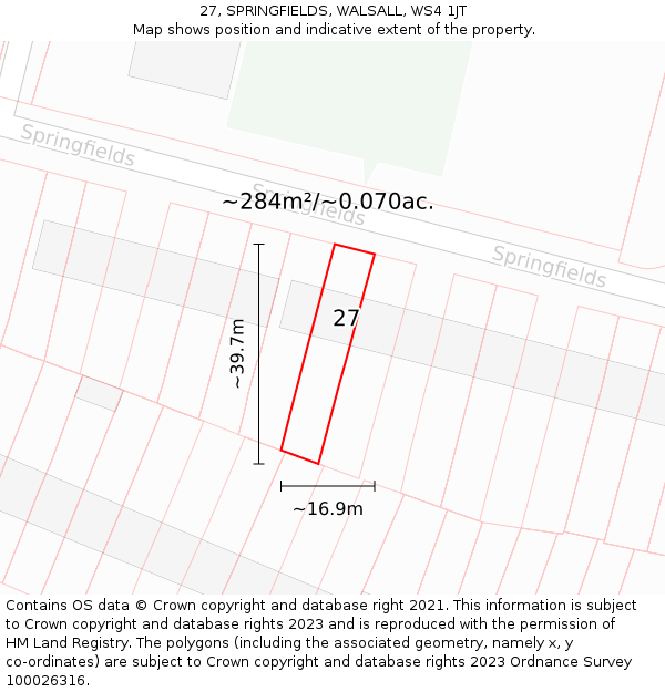 27, SPRINGFIELDS, WALSALL, WS4 1JT: Plot and title map