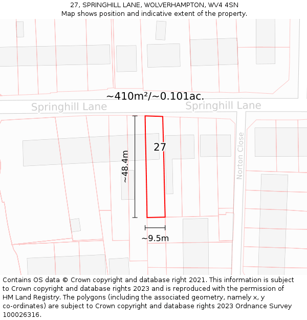 27, SPRINGHILL LANE, WOLVERHAMPTON, WV4 4SN: Plot and title map