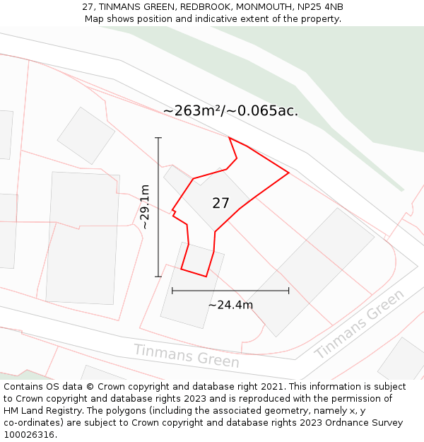 27, TINMANS GREEN, REDBROOK, MONMOUTH, NP25 4NB: Plot and title map