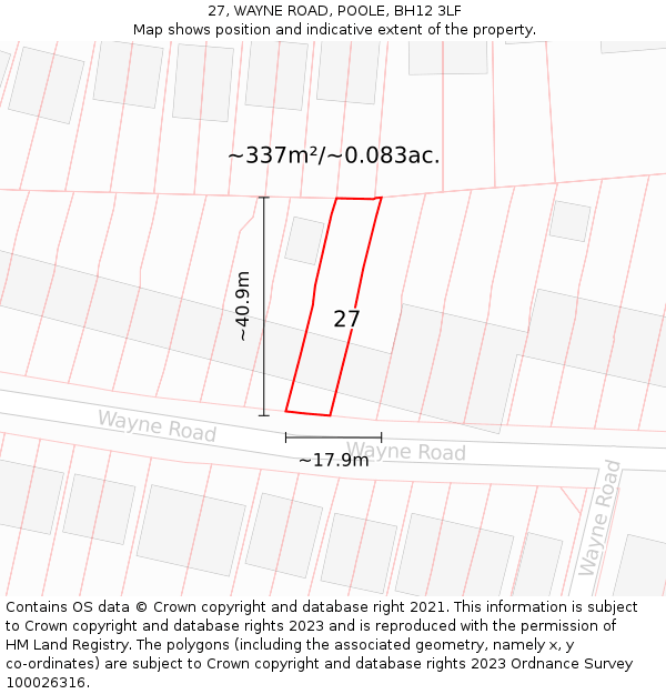 27, WAYNE ROAD, POOLE, BH12 3LF: Plot and title map