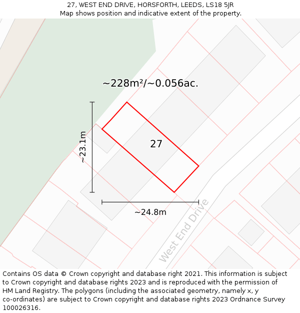 27, WEST END DRIVE, HORSFORTH, LEEDS, LS18 5JR: Plot and title map