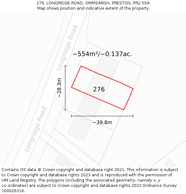 276, LONGRIDGE ROAD, GRIMSARGH, PRESTON, PR2 5SA: Plot and title map