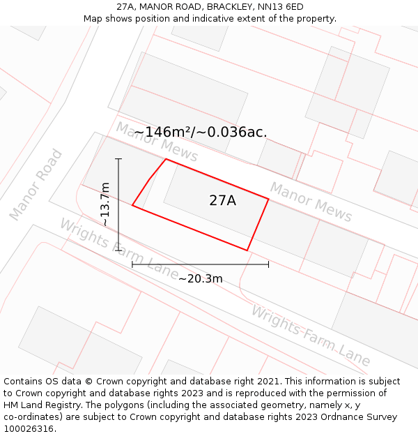 27A, MANOR ROAD, BRACKLEY, NN13 6ED: Plot and title map