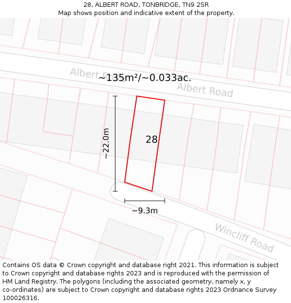 28, ALBERT ROAD, TONBRIDGE, TN9 2SR: Plot and title map