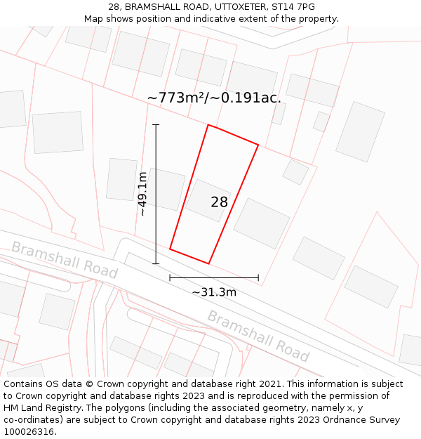 28, BRAMSHALL ROAD, UTTOXETER, ST14 7PG: Plot and title map