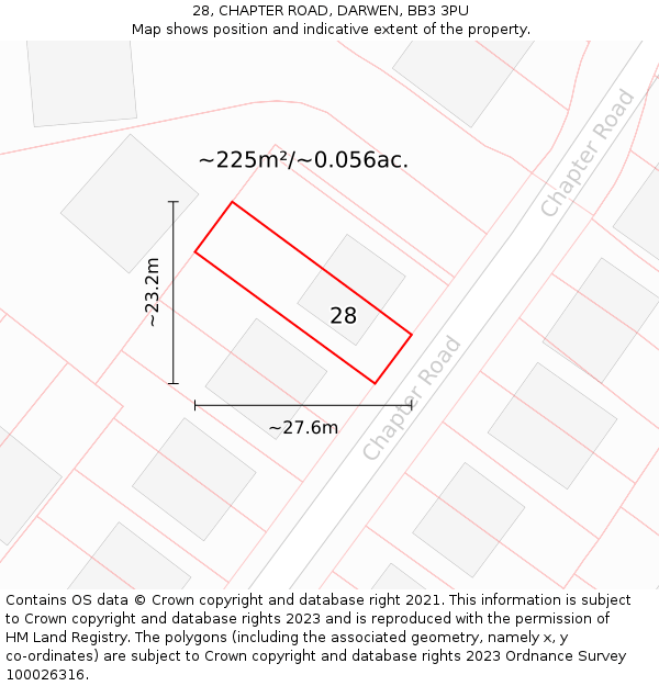 28, CHAPTER ROAD, DARWEN, BB3 3PU: Plot and title map