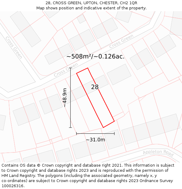 28, CROSS GREEN, UPTON, CHESTER, CH2 1QR: Plot and title map