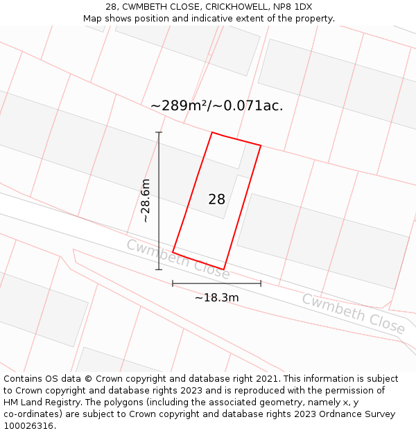 28, CWMBETH CLOSE, CRICKHOWELL, NP8 1DX: Plot and title map