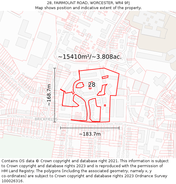 28, FAIRMOUNT ROAD, WORCESTER, WR4 9FJ: Plot and title map