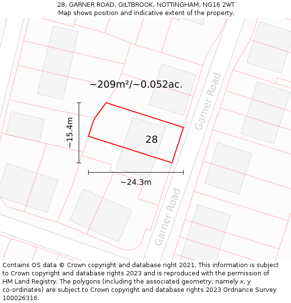 28, GARNER ROAD, GILTBROOK, NOTTINGHAM, NG16 2WT: Plot and title map