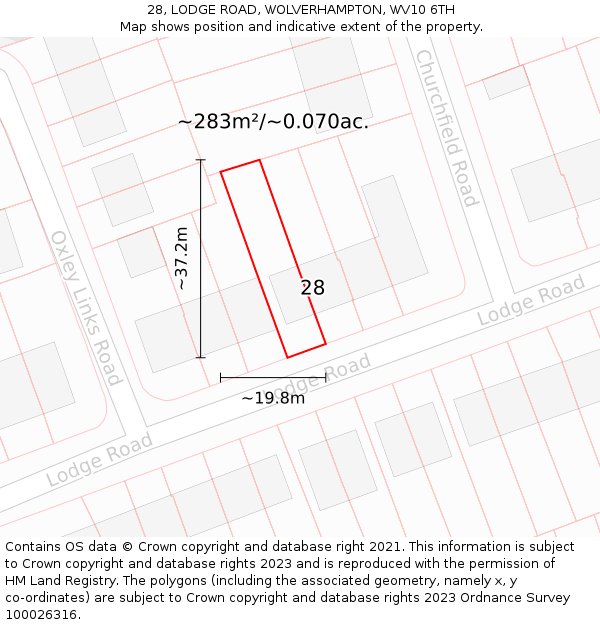 28, LODGE ROAD, WOLVERHAMPTON, WV10 6TH: Plot and title map