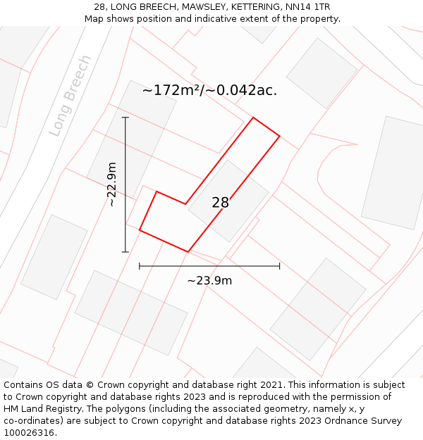 28, LONG BREECH, MAWSLEY, KETTERING, NN14 1TR: Plot and title map