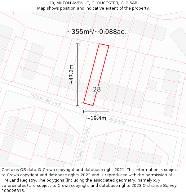 28, MILTON AVENUE, GLOUCESTER, GL2 5AR: Plot and title map
