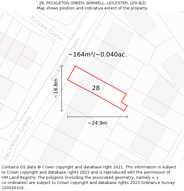 28, PECKLETON GREEN, BARWELL, LEICESTER, LE9 8LD: Plot and title map