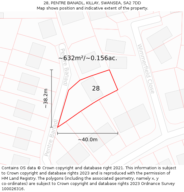 28, PENTRE BANADL, KILLAY, SWANSEA, SA2 7DD: Plot and title map
