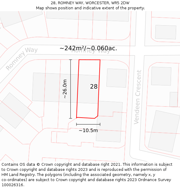 28, ROMNEY WAY, WORCESTER, WR5 2DW: Plot and title map