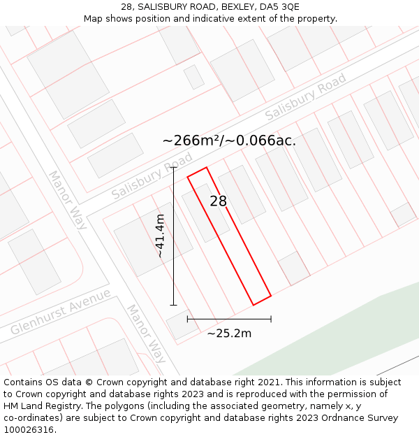 28, SALISBURY ROAD, BEXLEY, DA5 3QE: Plot and title map