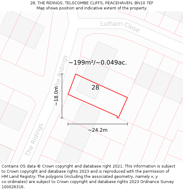 28, THE RIDINGS, TELSCOMBE CLIFFS, PEACEHAVEN, BN10 7EF: Plot and title map