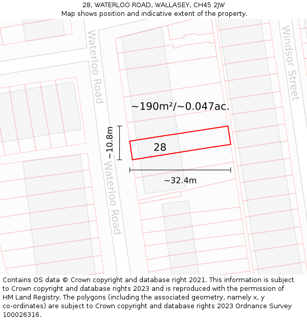 28, WATERLOO ROAD, WALLASEY, CH45 2JW: Plot and title map