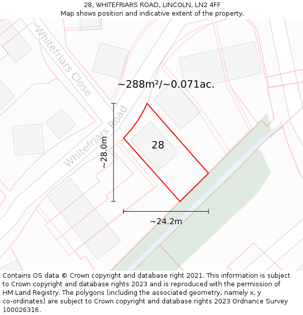 28, WHITEFRIARS ROAD, LINCOLN, LN2 4FF: Plot and title map