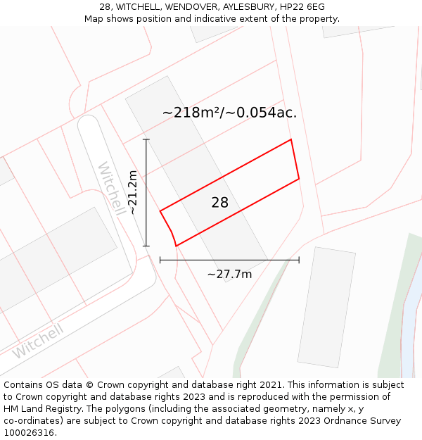 28, WITCHELL, WENDOVER, AYLESBURY, HP22 6EG: Plot and title map