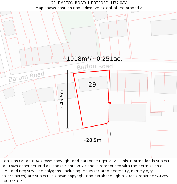 29, BARTON ROAD, HEREFORD, HR4 0AY: Plot and title map