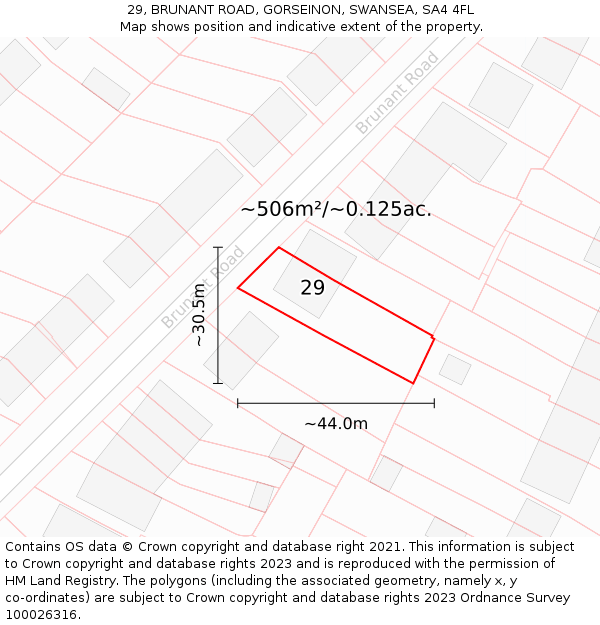 29, BRUNANT ROAD, GORSEINON, SWANSEA, SA4 4FL: Plot and title map