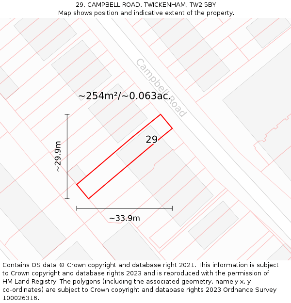 29, CAMPBELL ROAD, TWICKENHAM, TW2 5BY: Plot and title map