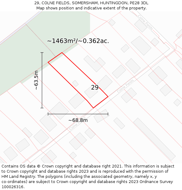 29, COLNE FIELDS, SOMERSHAM, HUNTINGDON, PE28 3DL: Plot and title map