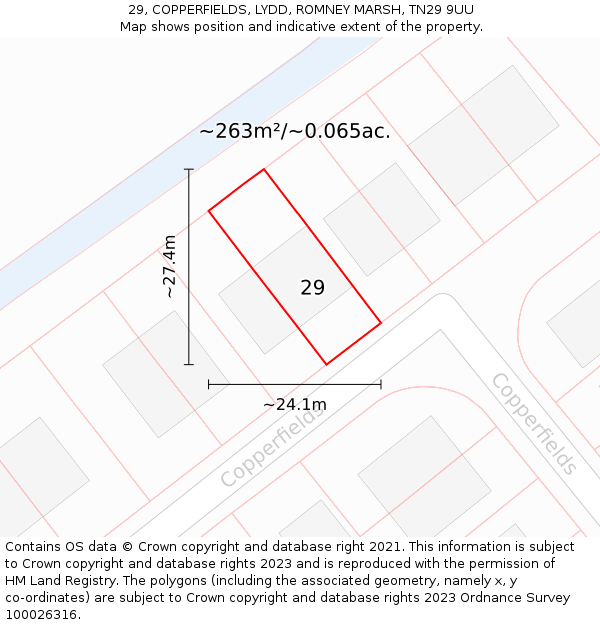 29, COPPERFIELDS, LYDD, ROMNEY MARSH, TN29 9UU: Plot and title map
