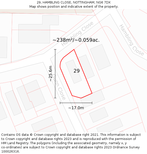 29, HAMBLING CLOSE, NOTTINGHAM, NG6 7DX: Plot and title map