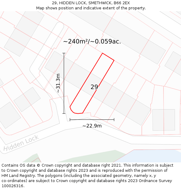 29, HIDDEN LOCK, SMETHWICK, B66 2EX: Plot and title map