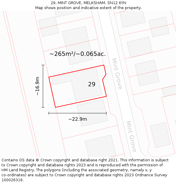 29, MINT GROVE, MELKSHAM, SN12 6YN: Plot and title map