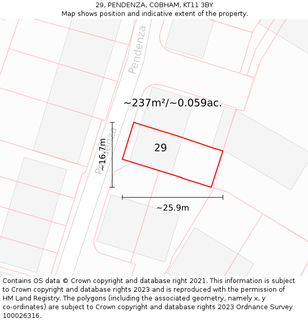29, PENDENZA, COBHAM, KT11 3BY: Plot and title map