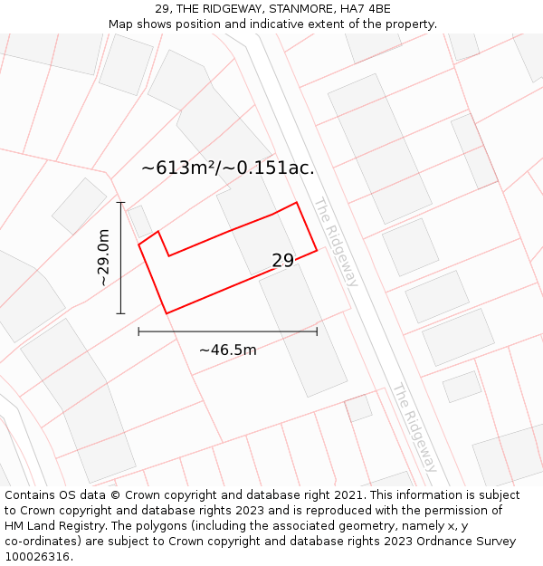 29, THE RIDGEWAY, STANMORE, HA7 4BE: Plot and title map